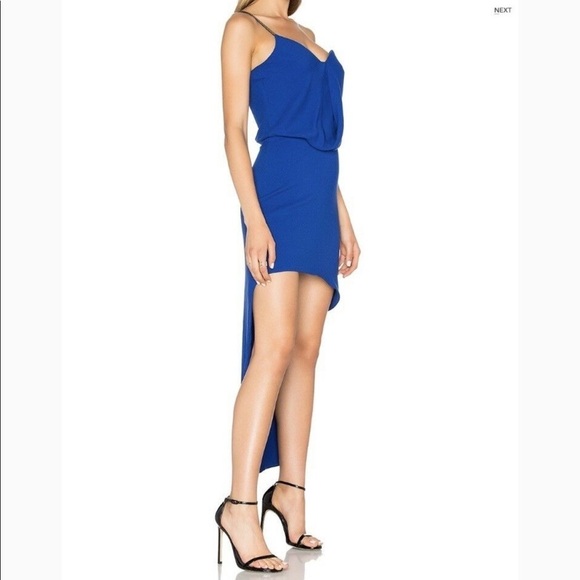 HALSTON Heritage Cobalt Blue One Shoulder Dress Size 4 Asymmetric Hi Lo Hem Sexy - Picture 2 of 8